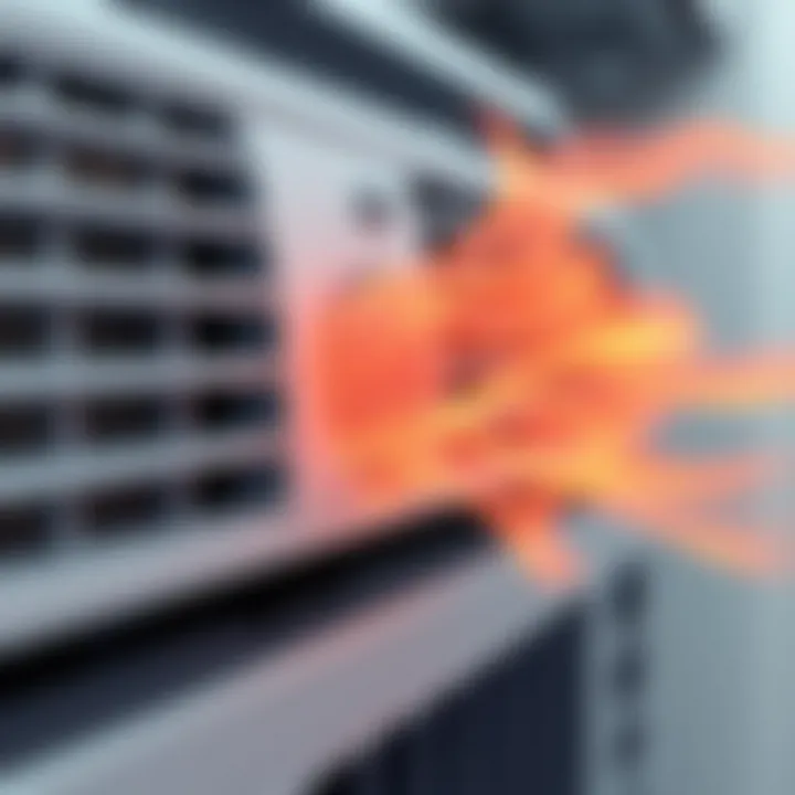 Close-up of Air Conditioning Unit Blowing Warm Air Close-up of an air conditioning unit with warm air blowing