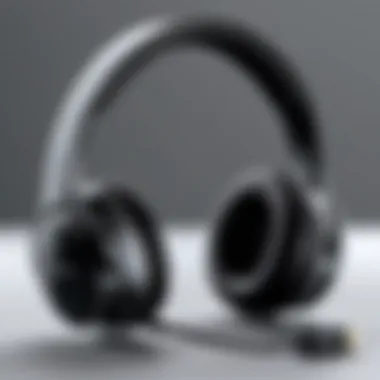 Close-up of wireless headset features showcasing compatibility options.