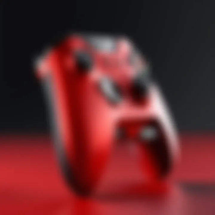 Side profile of the Xbox Pulse Red highlighting its ergonomic shape and button layout